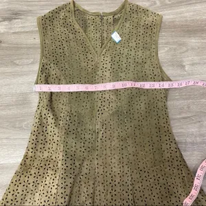 Olive Green Laser Cut Faux Suede Fit & Flare Dress Small thumbnail 5