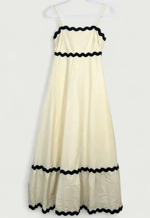 Petal + Pup Yana Maxi Dress in Cream Black Size XS thumbnail 6