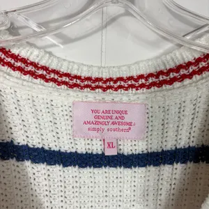 Simply Southern Red White Blue Short Sleeve V-Neck Chunky Knit Sweater Vest XL thumbnail 3