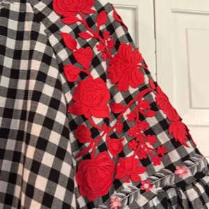 Anthropologie Pankaj & Nidhi checkered gingham embroidered floral swing blouse s thumbnail 6
