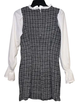 White Sleeve Black Tweed Shift Dress thumbnail 2