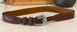 Justin Boots vintage brown leather embossed silver buckle 90s western bohemian Gypsy thumbnail 1
