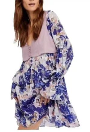 Free People Alice Vested Layered Dress Floral Purple Size SP thumbnail 1