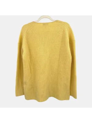 Reiss Yellow Wool Cashmere Blend Ribbed V-Neck Sweater Size Small Quiet Luxury thumbnail 7