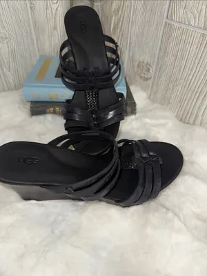 UGG Black Multi-Strap Leather Slide Sandals thumbnail 2