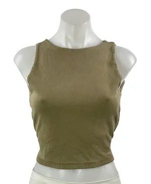Zara Women's Olive Green Ribbed Knit Open Back Backless Tie Crop Top Size M thumbnail 1