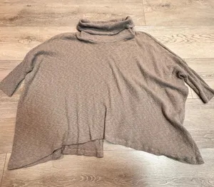 Free People Beach Cocoon Cowl Neck‎ Dolman Taupe Ribbed Knit Turtleneck Medium M thumbnail 1