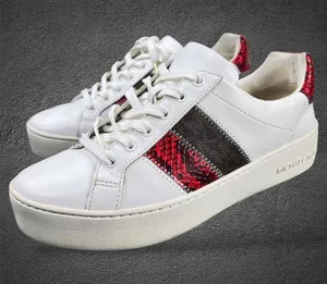 Michael Kors Poppy White Red Snakeskin Logo Platform Sneakers AN20L Womens 7.5M thumbnail 1