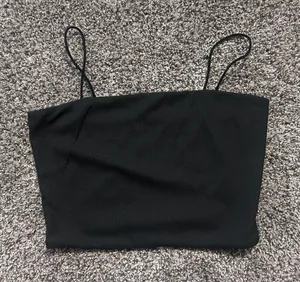 SHEIN Black Ribbed Spaghetti Strap Crop Top Cami Basic Size Small thumbnail 1