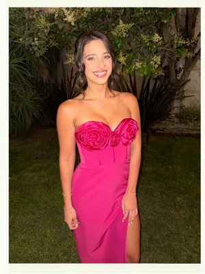 Monique Lhuillier Stella Rosette Strapless Corset Maxi Dress Fuchsia thumbnail 4