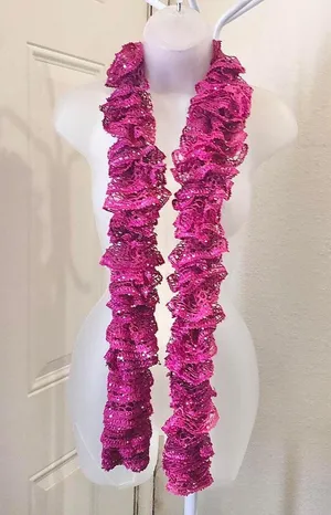 Pink funky ruffle sequin glimmer glam long scarf #fairycore #cottagecore #y2k #boho thumbnail 1