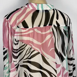 Zara Chiffon Tropical Blouse Sz XL Long Sleeves Shirt Top thumbnail 6