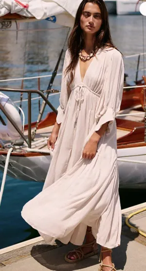 Free People Free-Est Just Like Paradise Maxi Flowy Dress Boho Neutral XS thumbnail 1