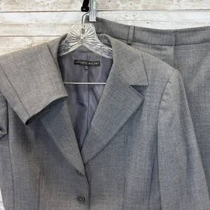 Antonio Melani Womens Pant Suit 2 Piece Gray 3 Button Raw Hem Trouser Topstitch thumbnail 1