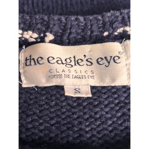 Vintage Eagles Eye Hat Motif Knit Cardigan Navy Yellow‎ Small Whimsical Cottage thumbnail 8