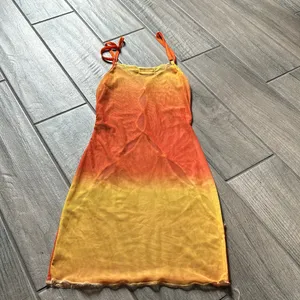 Pretty little thing orange yellow mesh cutout mini dress thumbnail 5