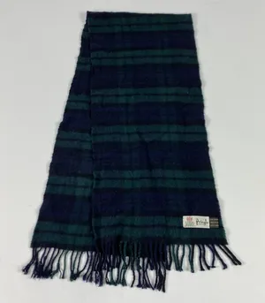 Vintage Pringle Of Scotland Scarf Womens One Size Green Cashmere‎ Plaid Fringe thumbnail 1