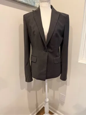 Ann Taylor Wool Blend Charcoal Pinstripe Single-Button Blazer Size 4 thumbnail 2