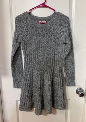 Hollister Heather Gray Ribbed Knit Long-Sleeve Fit-and-Flare Dress thumbnail 1