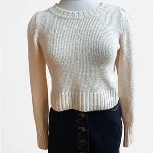 Anthropologie Maeve Cream Puff Sleeve Crew Neck Sweater thumbnail 2