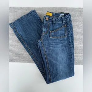 Set/2 MEK Denim Keros Skinny Super Bell Low Rise Flare Jeans Patchwork Dk Rinse thumbnail 6