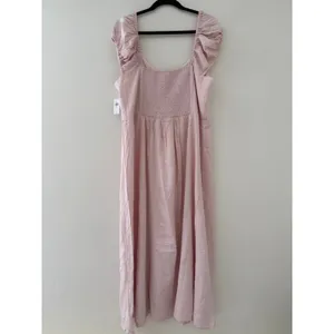 Old Navy Pink Rayon Midi Dress XL Tall Sweetheart Ruffle‎ Sleeve Fit & Flare New thumbnail 3
