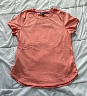 Eddie Bauer Womens Small Coral Heather Short Sleeve Active Tee Zipper Pocket thumbnail 1