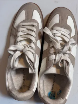 Sincerely Jules Bailey Sneakers 7.5 White Taupe Lace Up Casual Retro Shoes thumbnail 1