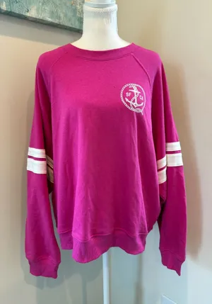 Old Navy Magenta Crewneck Sweatshirt with White Sleeve Stripes thumbnail 1