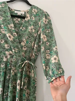 Monteau Green Floral Midi Wrap Dress Small Romantic Feminine Spring Cottagecore Boho thumbnail 4