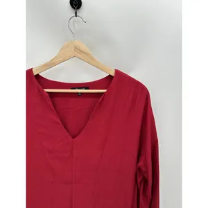 Madewell Red V-Neck Long Sleeve High Low Shift‎ Dress Womens Size Small S BW8 thumbnail 4