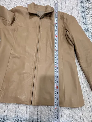 Vintage Victoria Genuine Leather Jacket M Taupe Minimalist Y2K Zip Quiet Luxury thumbnail 9