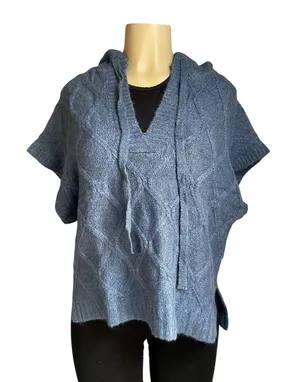 Universal Thread Blue Knit Hooded Poncho Sweater Size L NWT Boho Fall Cozy NWT thumbnail 1