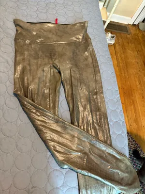 Spanx Faux Leather Croc Shine Leggings Darkened Olive thumbnail 1