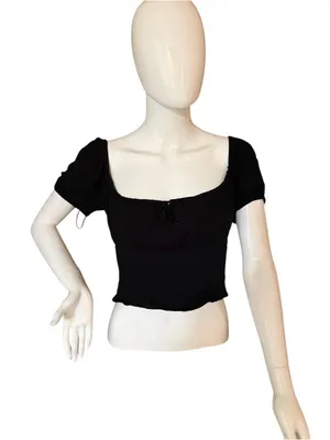 Hollister Black Square-Neck Puff Sleeve Crop Top thumbnail 1