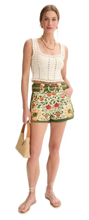 FARM Rio Sand Garden Tapestry Shorts in 27 Womens Print Cotton Twill thumbnail 1