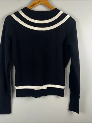 Y2k Alice + Olivia 100% cashmere black white bow button down cardigan large thumbnail 6