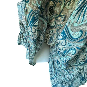 Paani Teal Paisley Tiered Babydoll Dress Flowy‎ Vneck Tassle High Waisted Flowy thumbnail 10