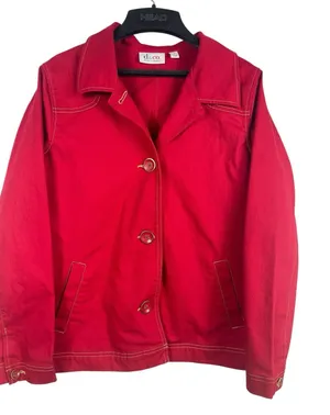 Y2K Denim & Co Red Gold Button Front Jacket Shacket M Contrasting Stitching thumbnail 1