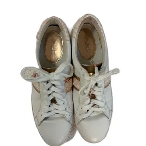 Michael Kors Irving‎ Stripe Sneakers Womens 9M White Rose Gold Leather Logo thumbnail 5