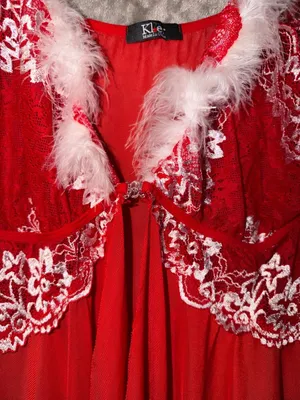 Kle Red Lace and Feather Trim Babydoll Lingerie Dress thumbnail 4