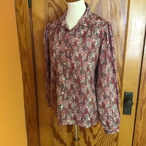 Vintage Paisley Button Up Blouse Boho Retro Long Sleeve Top Size L Relaxed Fit thumbnail 7