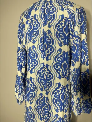 Zara Blue & White Printed Midi Dress Sz S Coastal Grandma thumbnail 6