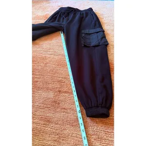 Women Black Cargo Jogger Pants Mixed Media Fleece Nylon Pockets Size M thumbnail 4