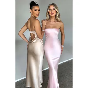 NWT Babyboo Rheanna Blush Pink Satin Strapless Cowl Neck Maxi Dress Women Size S thumbnail 8