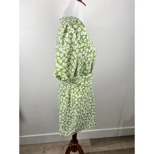 Heartloom Green Floral Wrap Front Romper Puff Sleeve Pockets Large thumbnail 13