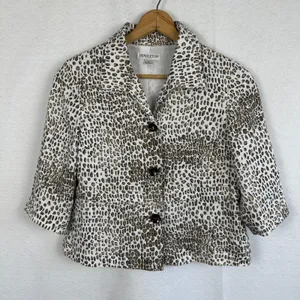Pendleton Leopard Print Blazer Linen Women‎ Petite Small 3/4Sleeve Button Front thumbnail 4