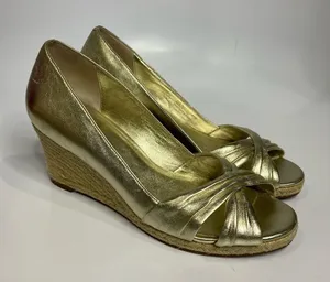Cole Haan gold leather wedge espadrilles women’s size 8.5 dressy‎ party metallic thumbnail 1