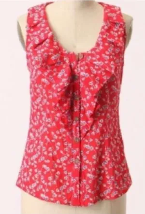 Edme‎ & Esyllte Anthropologie Women's Sleeveless Button Down Blouse Red Floral thumbnail 1
