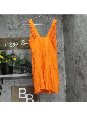 Bar III Womens Mini Linen Blend Dress Lined Bright Orange S thumbnail 2